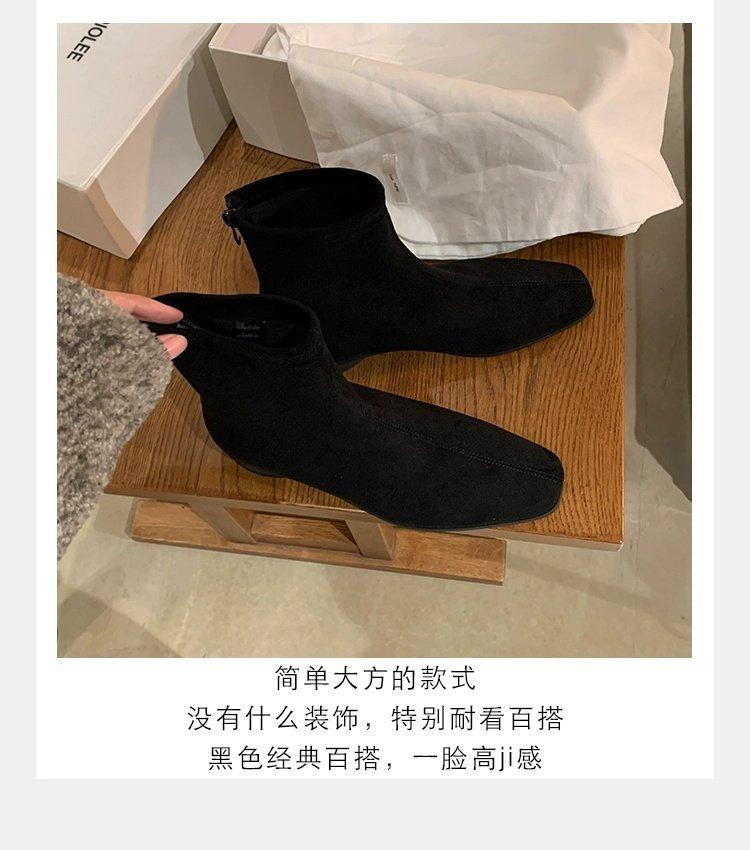 

Boots women s short boots 2025 new autumn and winter bare boots elastic square head thick heel small ankle boots Martin French thin socks boots 40 чорний