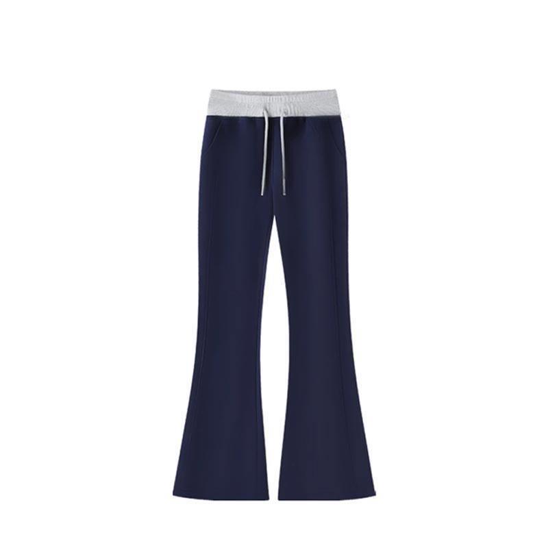 

2026 Korean Style High-Waisted Slimming Color Block Micro-Flare Pants - Versatile Spring/Autumn Fashion for Women 2XL (Recommended 130-145 jin) темно-синий