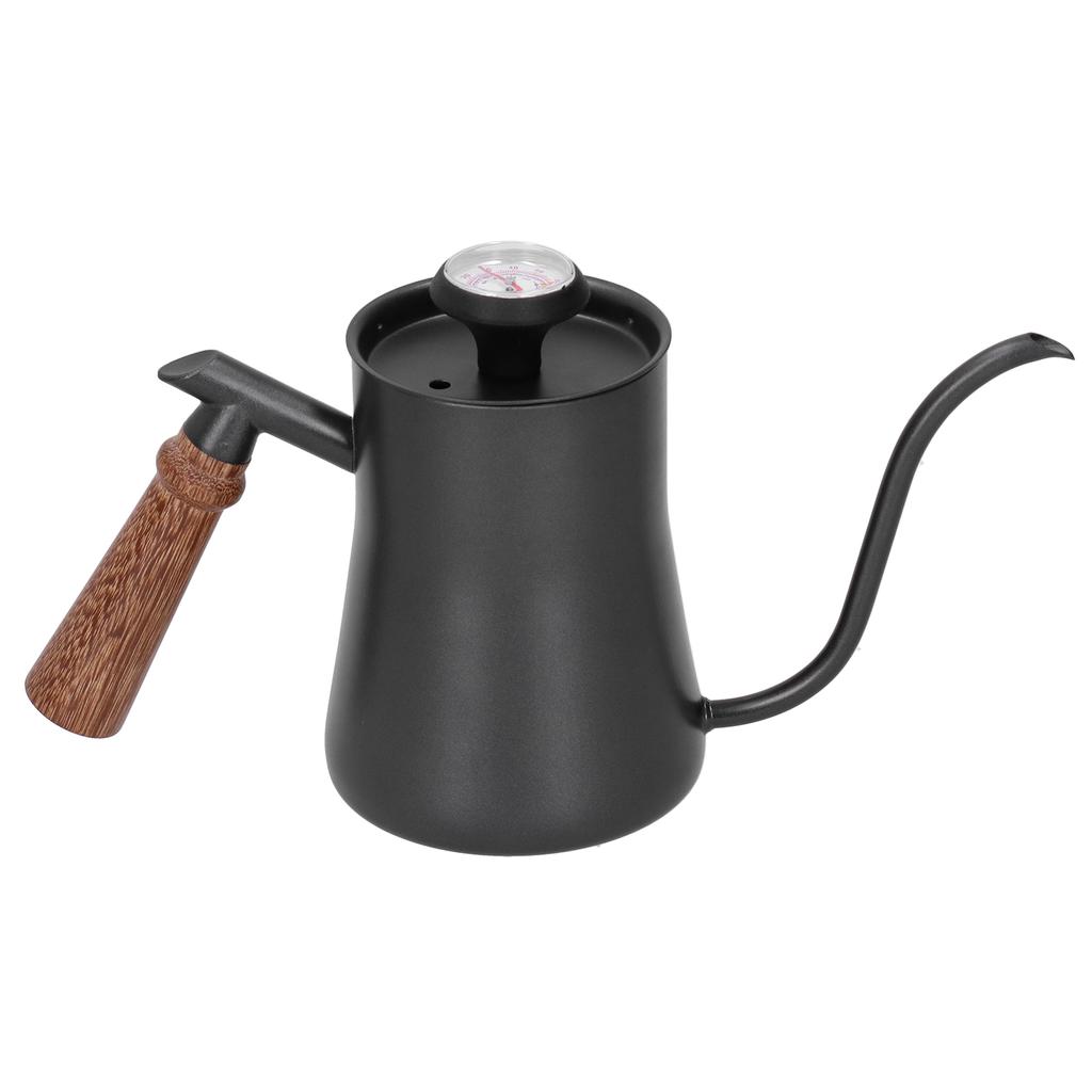 Caffettiera 650ml Acciaio Inossidabile Beccuccio Lungo Stretto Bollitore per Caffè con Termometro Nero