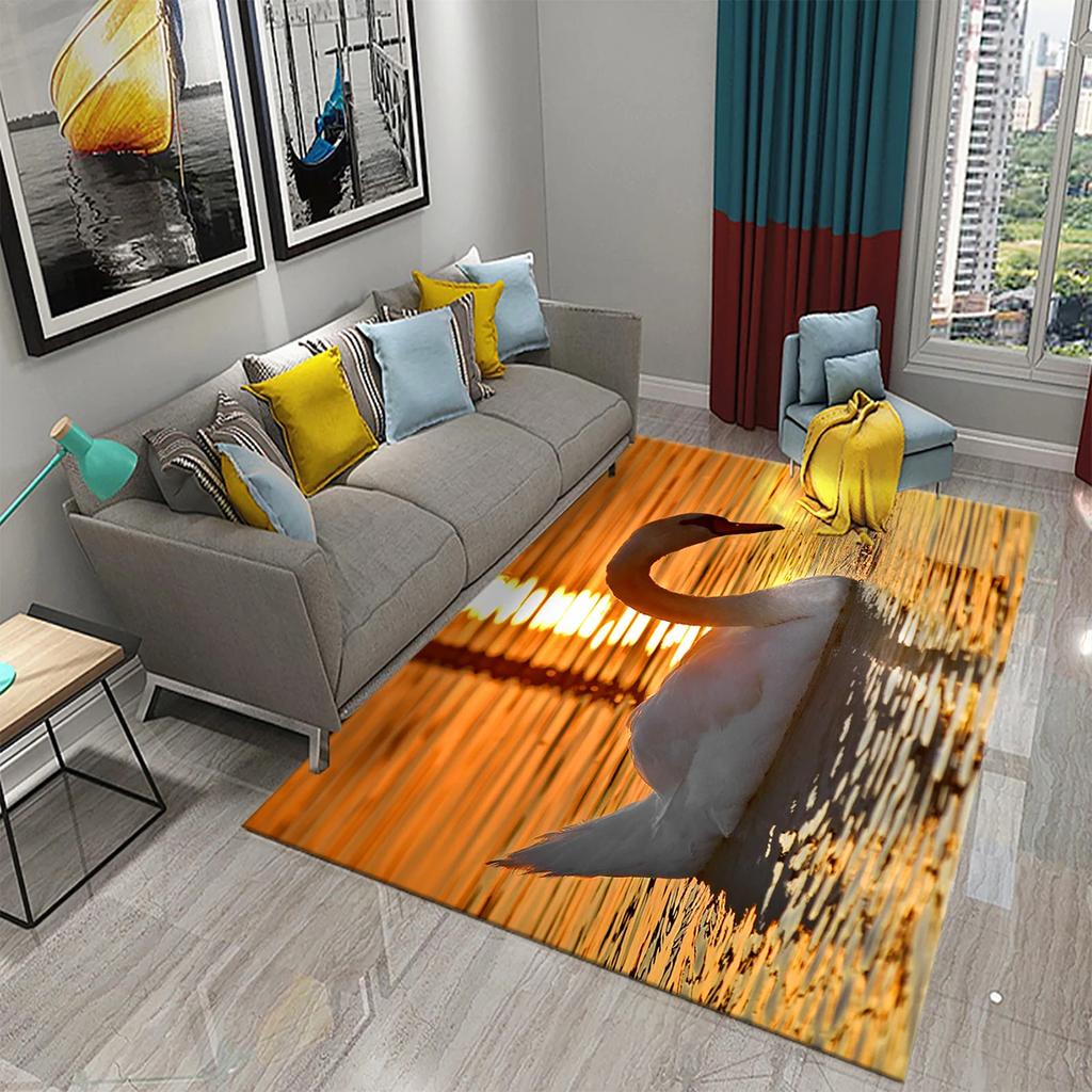 3D Cute White Swan Carpet Romantic Area Rug for Kids Bedroom Living Room Bathroom Non-Slip Soft Carpet Animal Doormat Home Decor