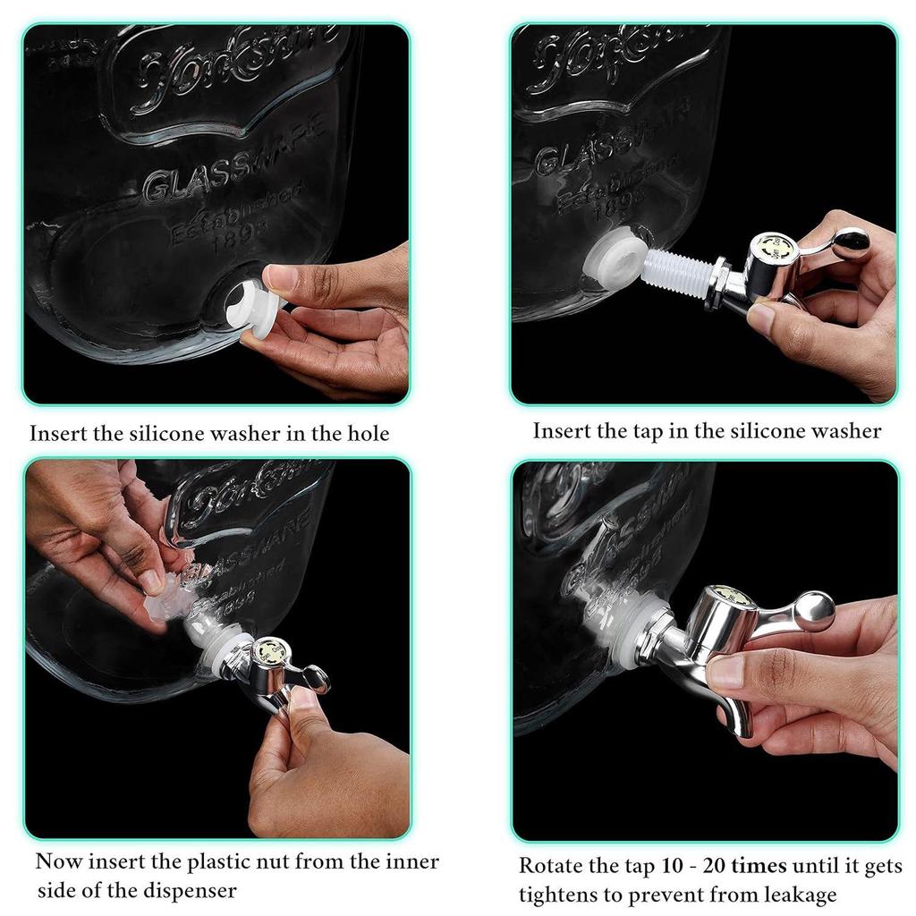 Szklany dyspenser do soku 8 litrów - Dzbanek na wodę do detoksu - Słój Masona - Blatowy dyspenser do wody infuzowanej i piwa - Dzbanek z hermetyczną pokrywką