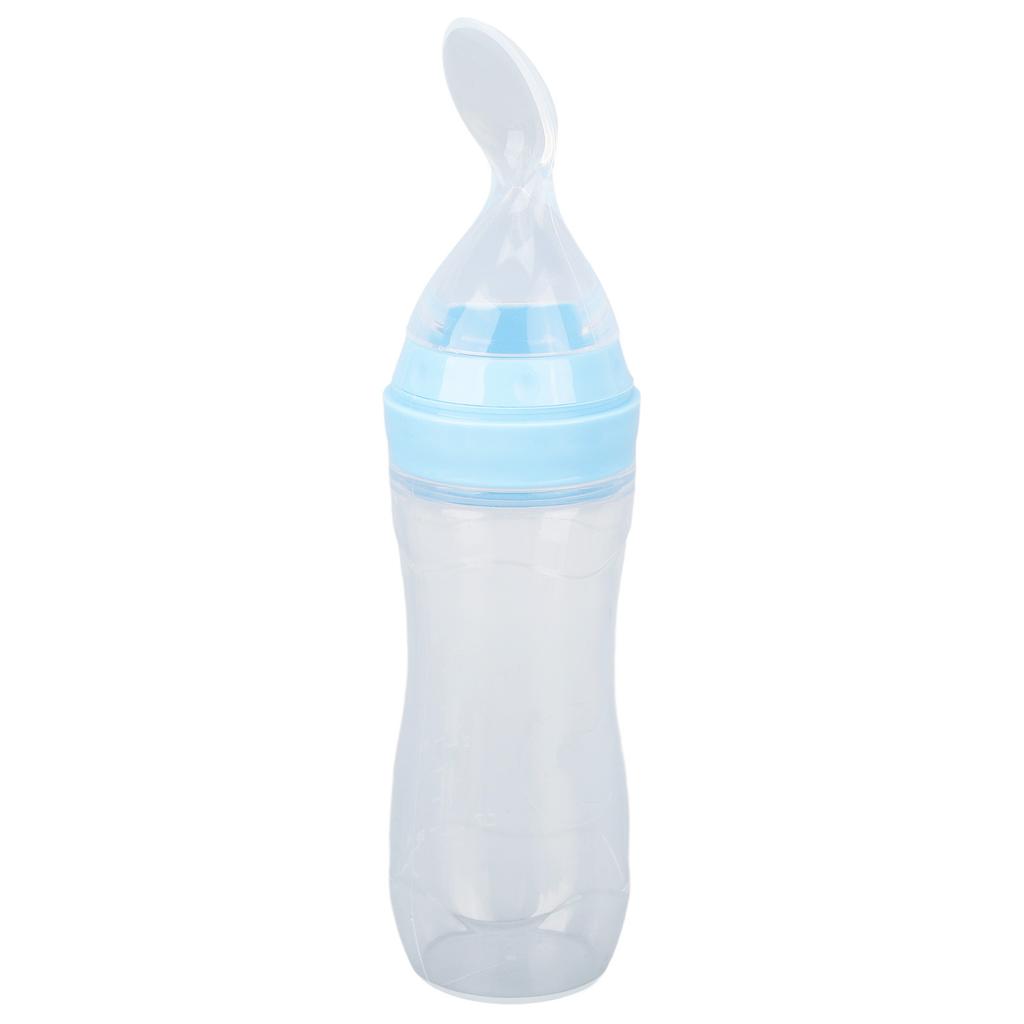 Food Feeder Soft Silicone One Handed Operation Scale Design Feeder with Soft Spoon for Elderly Patients Blue