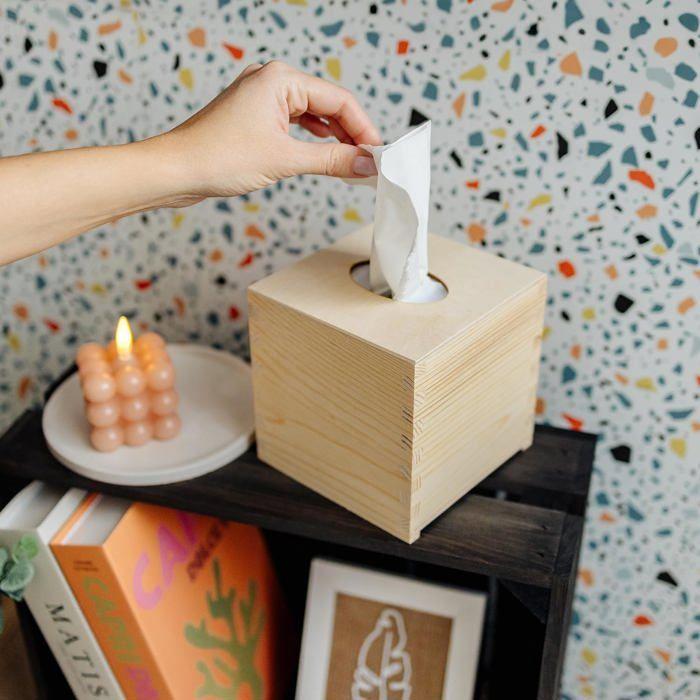 Boîte à Mouchoirs - Creative Deco - Carré - Bois Naturel - 13,3 x 13,3 x 13,3 cm - Rangement Salle de Bains