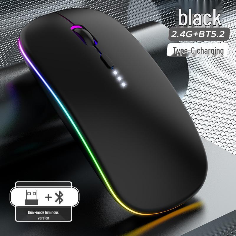 Wireless Dual-Mode Silent Bluetooth 2.4G Photoelectric Mouse with Rechargeable Power Display.