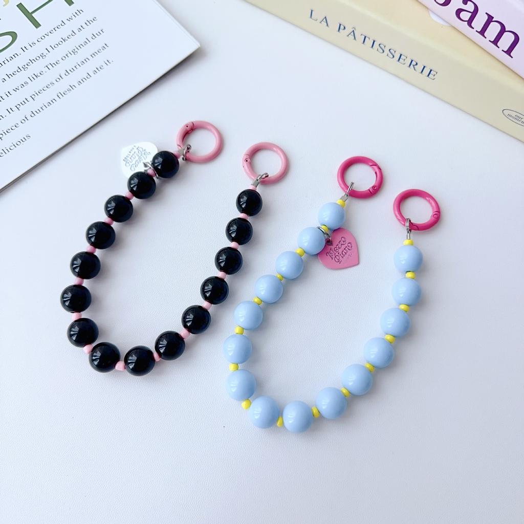 Korean and Japanese Style INS Solid Color Beaded Chain Phone Case Lanyard Handheld Wrist Strap Pendant Decoration Universal Phone Case