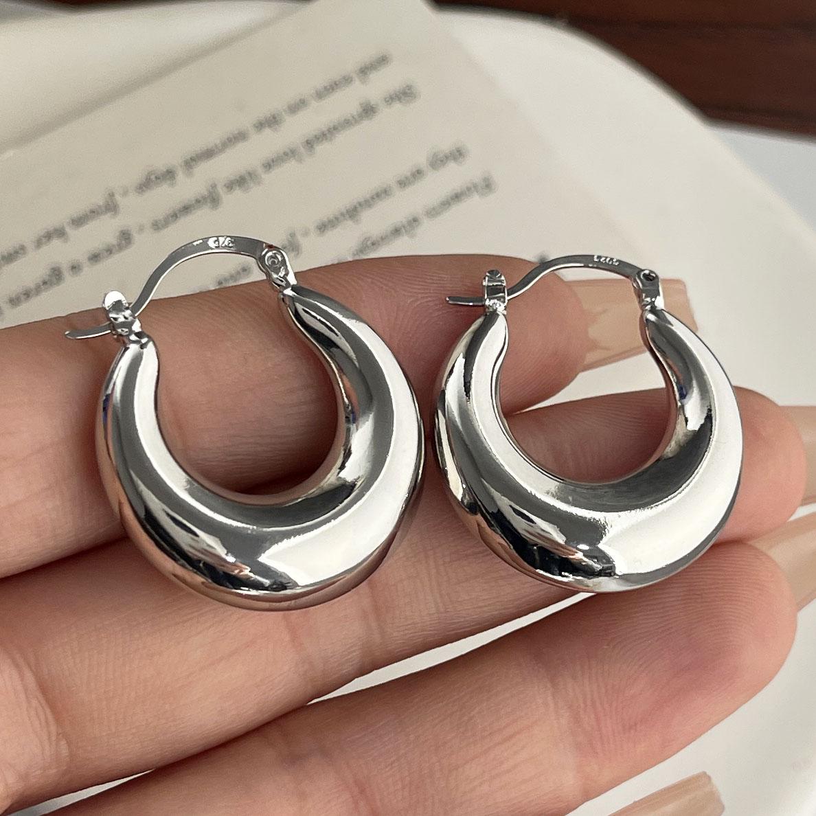 

925 Sterling Silver Vintage Earrings For Women Trendy Simple Round Big Earring Jewelry Prevent Allergy Party Accessories Gift