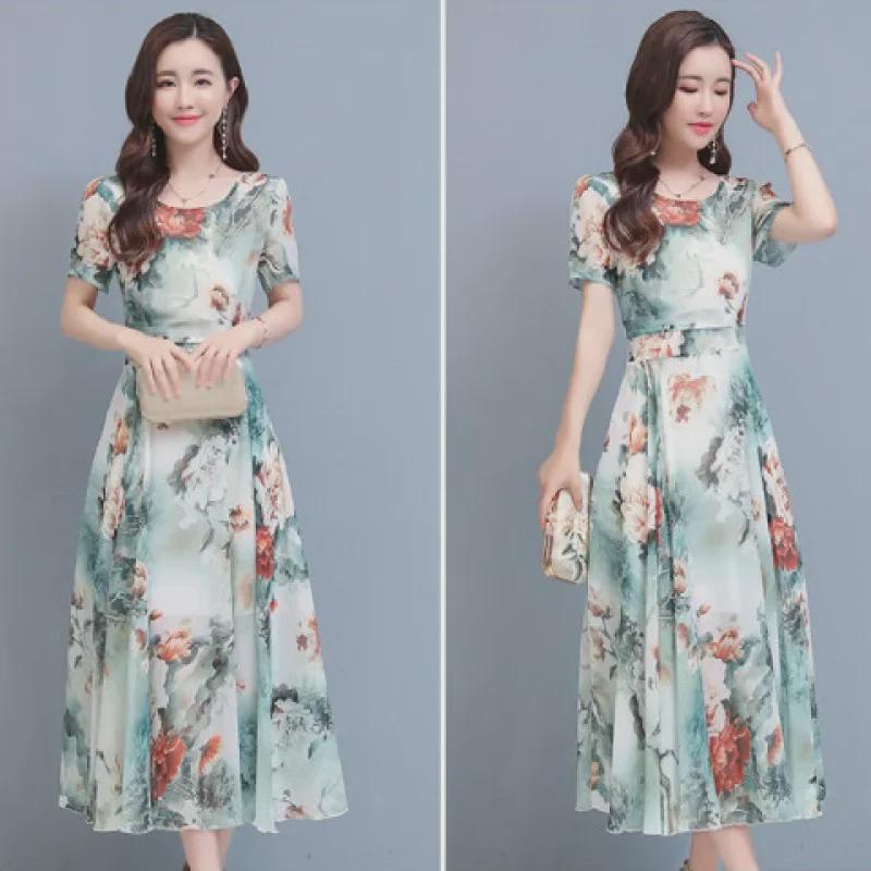 2023 Women's Elegant Floral Summer Dress - Slim, Short Sleeve, Long Beach Skirt