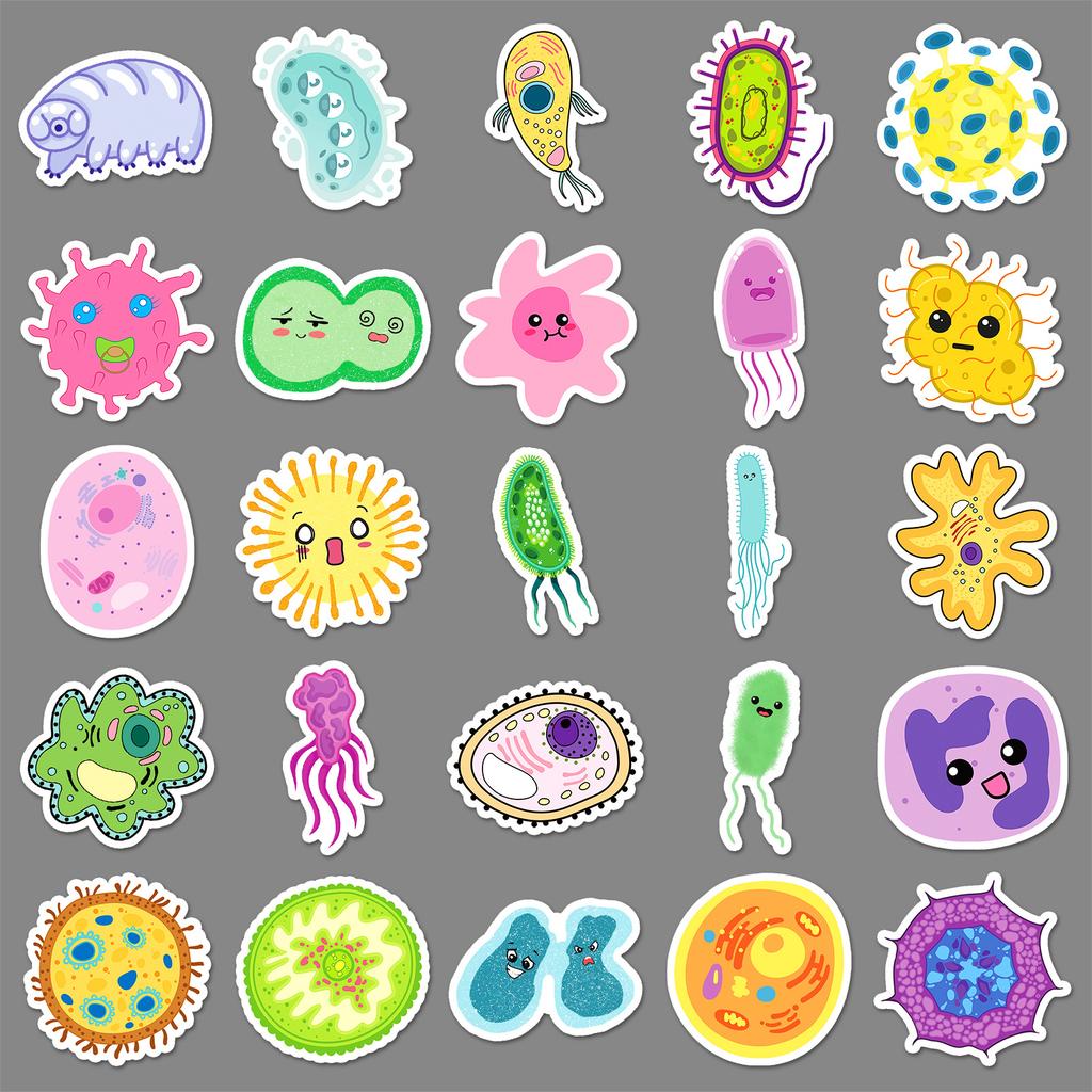 50 Mikrobielle Cartoon-Sticker Personalisiert Kreativ Einzellige Dekorative Handyhülle Koffer Handkonto Sticker