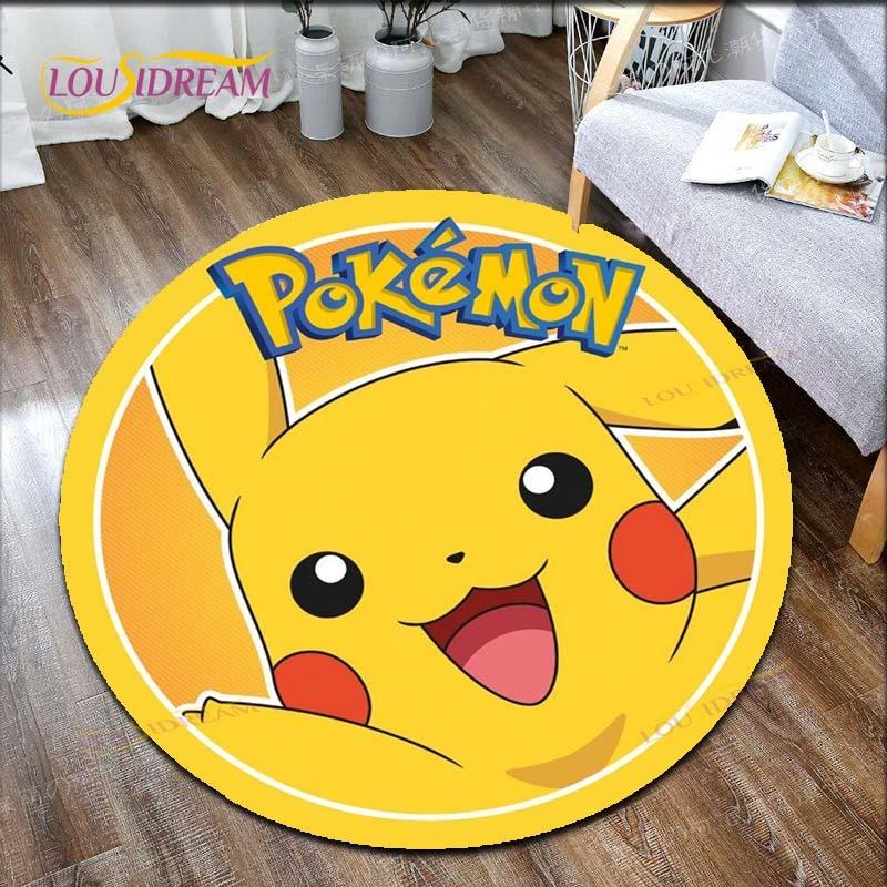 Cartoon Pokemon Print Children Pikachu Carpet Area Rugs Round Carpet for Living Room Floor Mat Flannel Anti-Slip Mat Room Decor