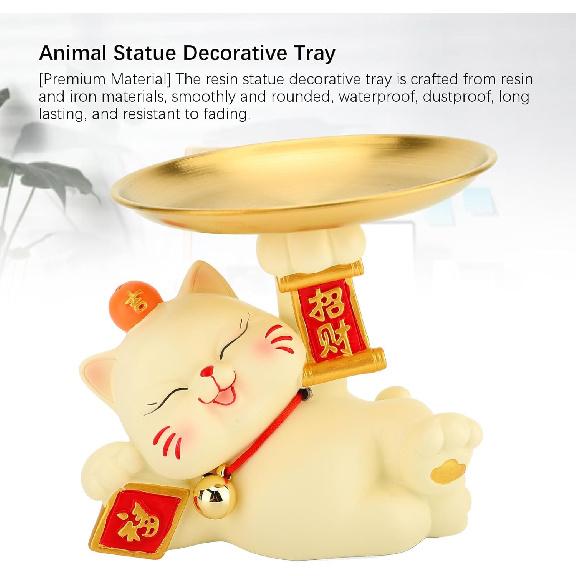 Resin Cat Decorative Tray Figurines, Panda Statue Lucky Cat Dancing Funny Cat Statue for Home, Bedroom, Office Entrance Table Decor and Gadgets