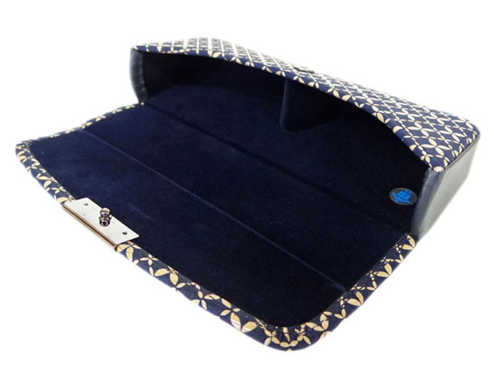 Inden H Glasses Hard Navy Blue Deerskin with White Shippo Pattern [Inden-ya] Case, Type, 4206, Lacquer,