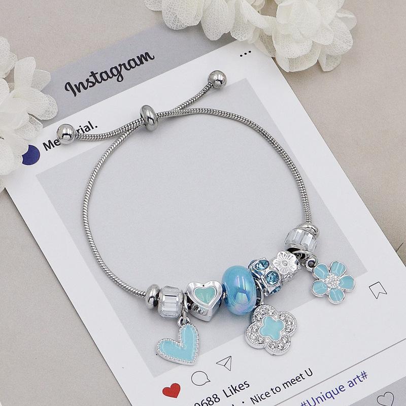 Adjustable Chain Bracelet With Diamond Clover Heart Flower Beads Luxury Charm Bangle For Women
