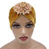 Luxuriöse Damen-Turban-Kappe aus Samt mit Strass und Blumenmuster