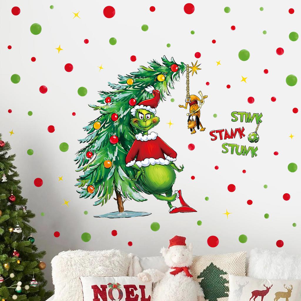 Christmas GrinchWall & Window Stickers! Cartoon GreenMonster Decor For Festive Fun, Perfect For Holiday Home Makeover.