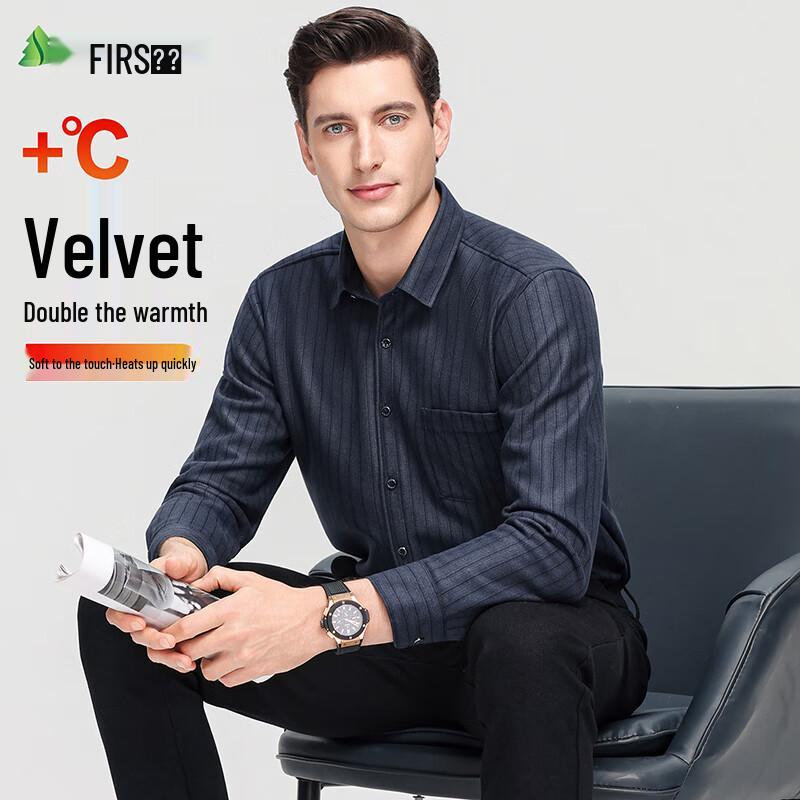 Shanshan Men s Fleece-Lined Business Casual Long-Sleeve Shirt 4XL