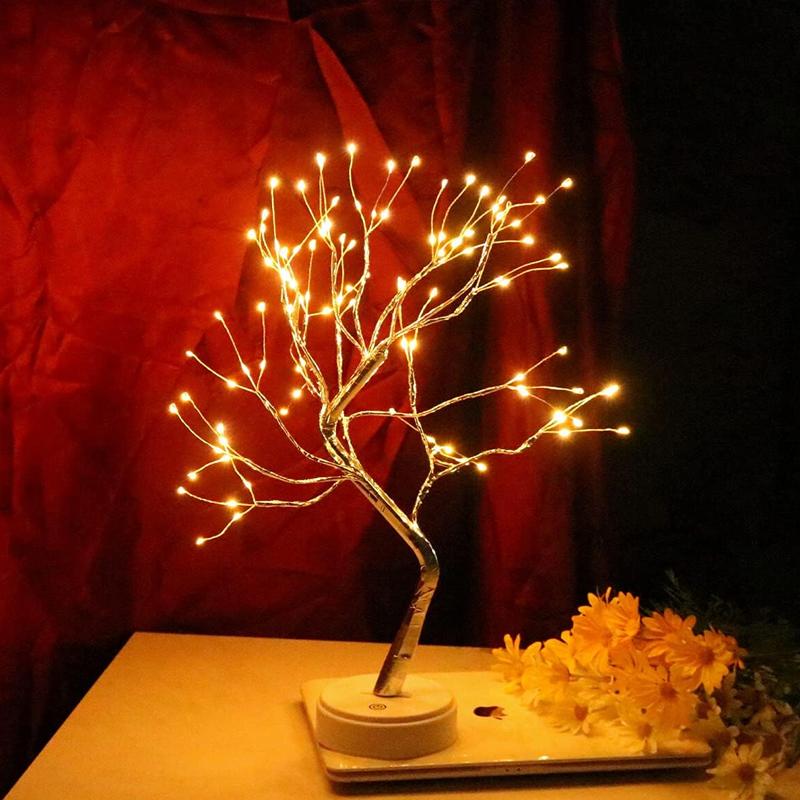 1pc Usb Powred Copper Wire Gold Leaf Lamp Golden Branches Desk Night Lamp for Night Bedroom Living Room Kid Room Decor Lighting