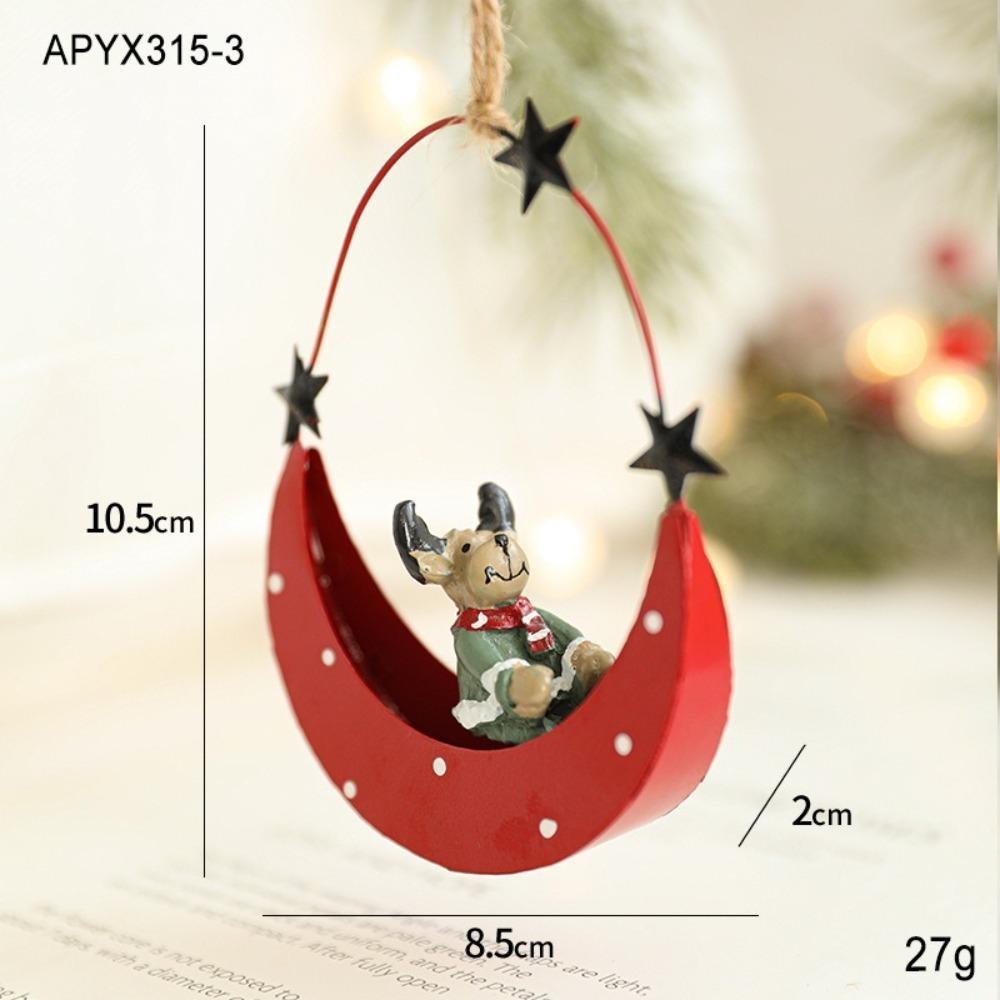 Artistic Moon Boat Hanging Decors Iron Craft Moon Boat Unique Pendant Eye Catching Durable Christmas Hanging Decoration красный