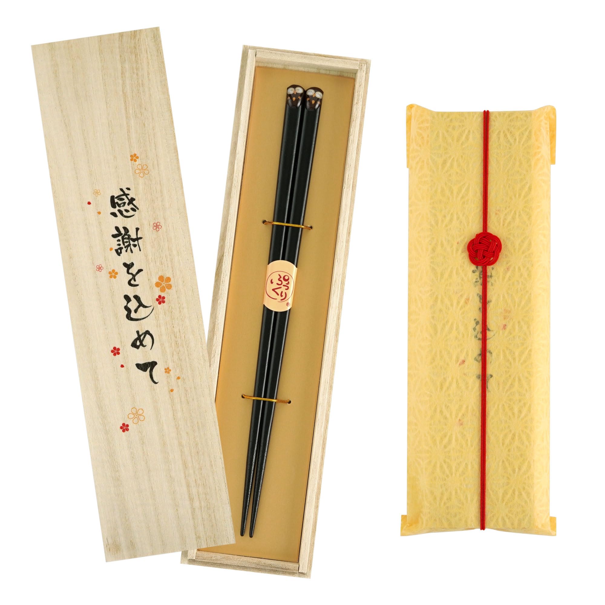 Kizamu Wakasa Lacquer Owl Pukumaru Lucky Chopsticks Gift (Brown)
