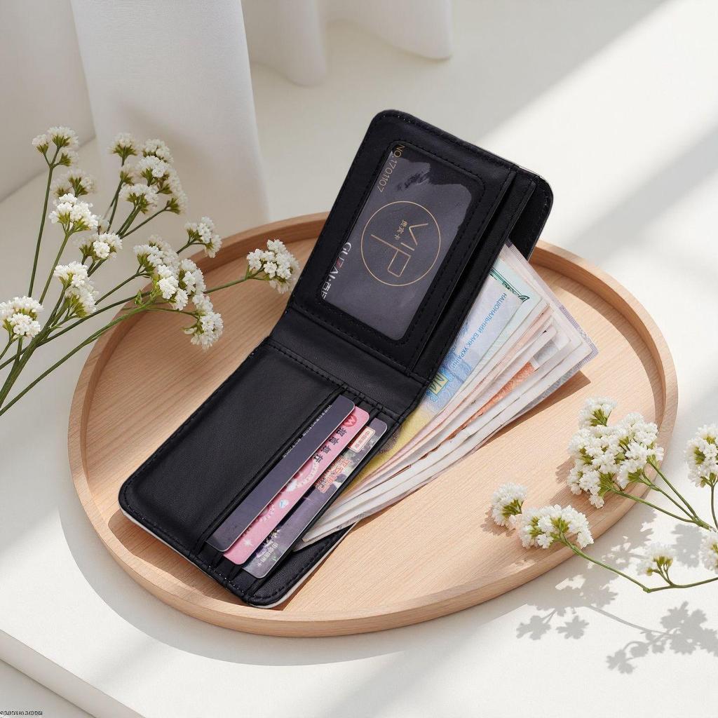 Men's Short Bi-Fold Wallet with Currency Pattern – High-Quality Money Clip & Multi-Card Holder