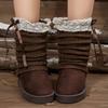 Fashion Sweet Lace Bowknot Snow Boots Women Faux Suede Knitted Snow Boots Woman Winter Platform Soft Soles Thick Warm Booties Female