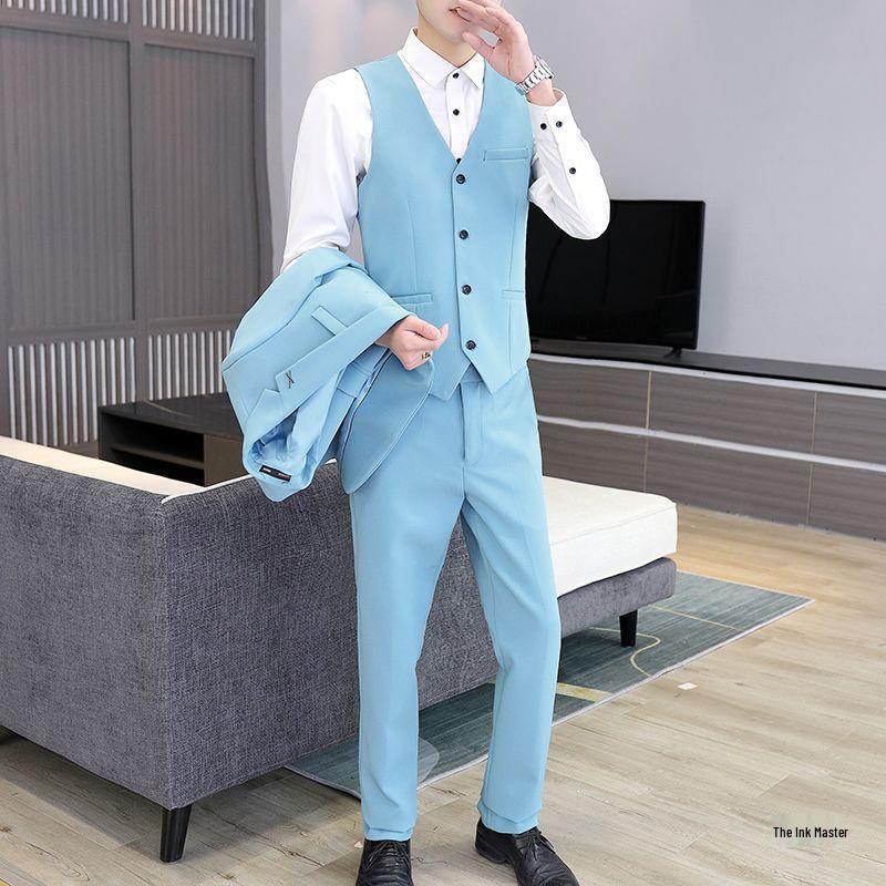 Korean Style Slim Fit Men's Three-Piece Business Suit for Teenagers