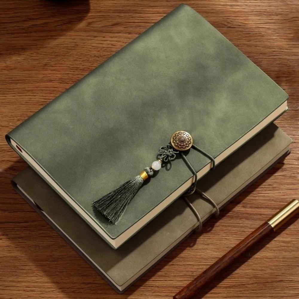200 Pages PU Leather Notebook with Golden-Tone Tassel Meeting Notebook Office Stationery