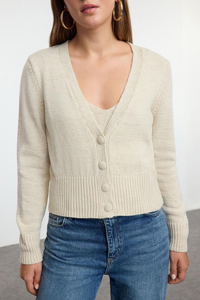 Women's Elegance Style Cardigan Tile Crop Blouse-Cardigan Set Knitwear Cardigan