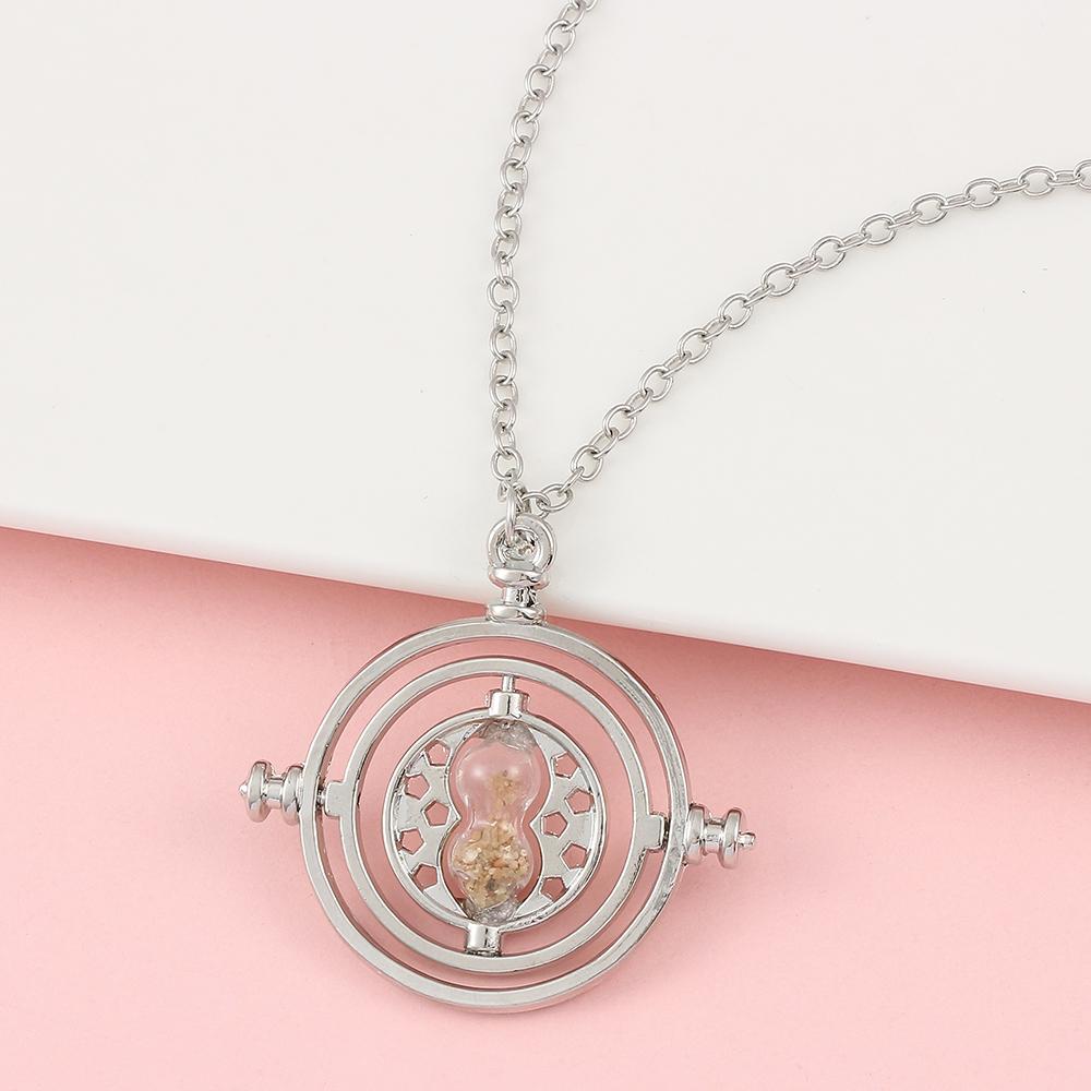 925 Sterling Silver Fashion Necklace Timer Hourglass 360 Rotatable Potters Cosplay Props Astronomical Time Converter