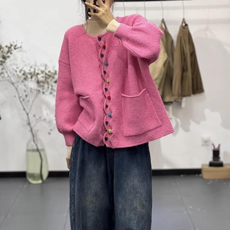 

Зимние большие размеры, осенние женские однотонные свитера на пуговицах, куртка, вязаная мода, свободный кардиган в повседневном стиле, свободный свитер больших размеров One Size розовый