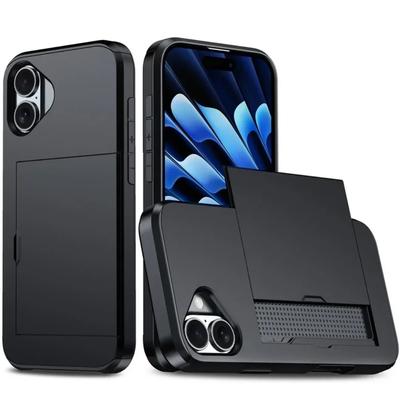 Phone Case For iPhone 16 SE 15 14 Plus 13 12 Pro Max Wallet Cover Credit Card Holder Slot Sliding Pocket Dual Layer Protective