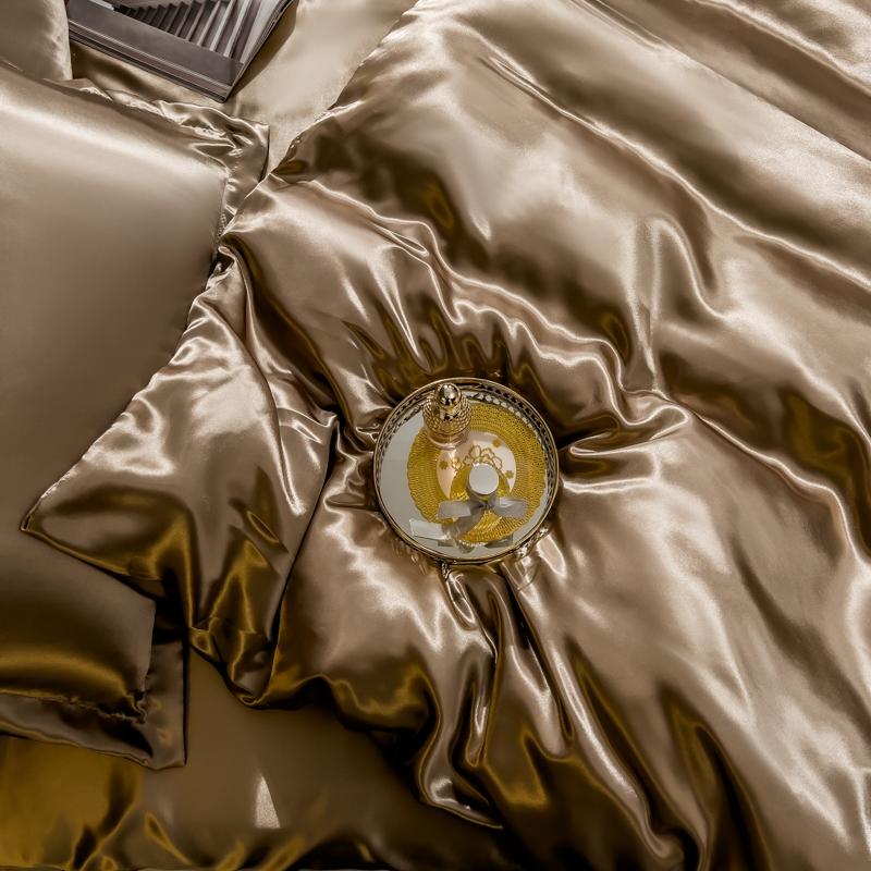 Solid Silk Bedding Set with Duvet Cover Bed Sheet Pillow Case Luxury Single Double Couple Rayon Satin Pillowcases Bedsheet