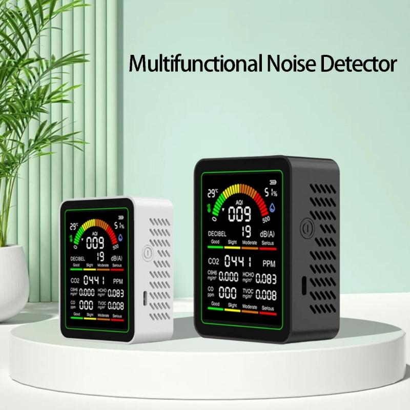 Air Quality Monitor With CO CO2 C6H6 Formaldehyde TVOC Temperature Humidity Detections And Noise Meter For Home Office Lab