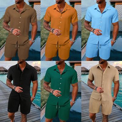 Conjunto de Camisa Casual de Verano para Hombre y Pantalones Cortos - Estilo Europeo y Americano