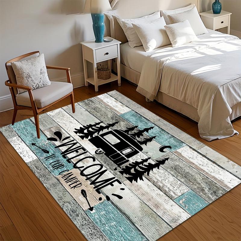 

Rustic Camper Welcome Rug Retro Wooden Plank Print Non-slip Washable Durable Floor Mat for Camper Entryway Living Room Decor 40cm x 60cm