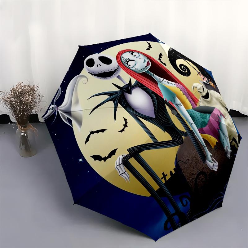 Jack Skellington, Sally Automatisches Öffnen und Schließen Mode-Regenschirm - 8-Speichen Faltbares Design, Leicht und Tragbar, Geeignet für den täglichen Gebrauch