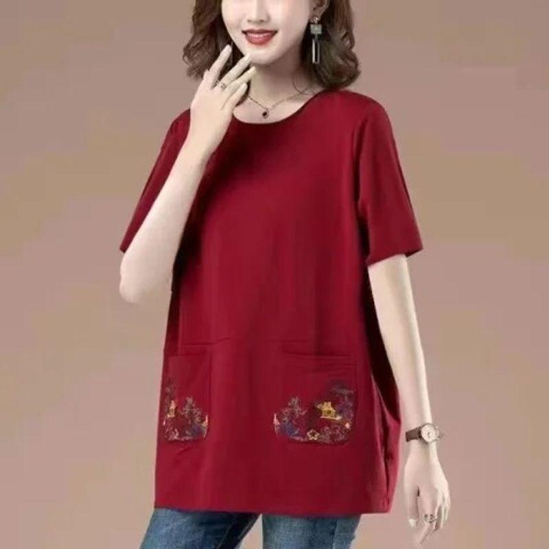 Long Length Pure Cotton Short-Sleeved T-shirt for Women Summer New Arrival Loose Plus Size Middle-Aged Ladieswear Loose Tummy Hiding Slimming Tops