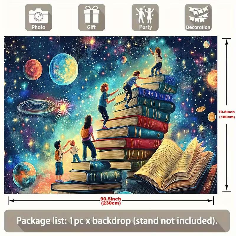 Magische Bücherleiter Galaxie Wandteppich, Kinder Lesen Fantasie Sternenhimmel Wandbehang