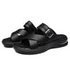 Herren flache Hausschuhe Sommer Braune Römische Sandalen Retro Schwarzes Leder Breite Zehenpartie Strandschuhe für Vater Übergröße