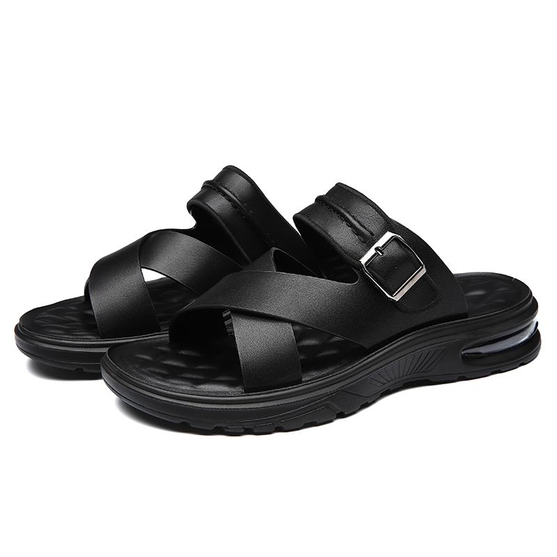 Herren flache Hausschuhe Sommer Braune Römische Sandalen Retro Schwarzes Leder Breite Zehenpartie Strandschuhe für Vater Übergröße