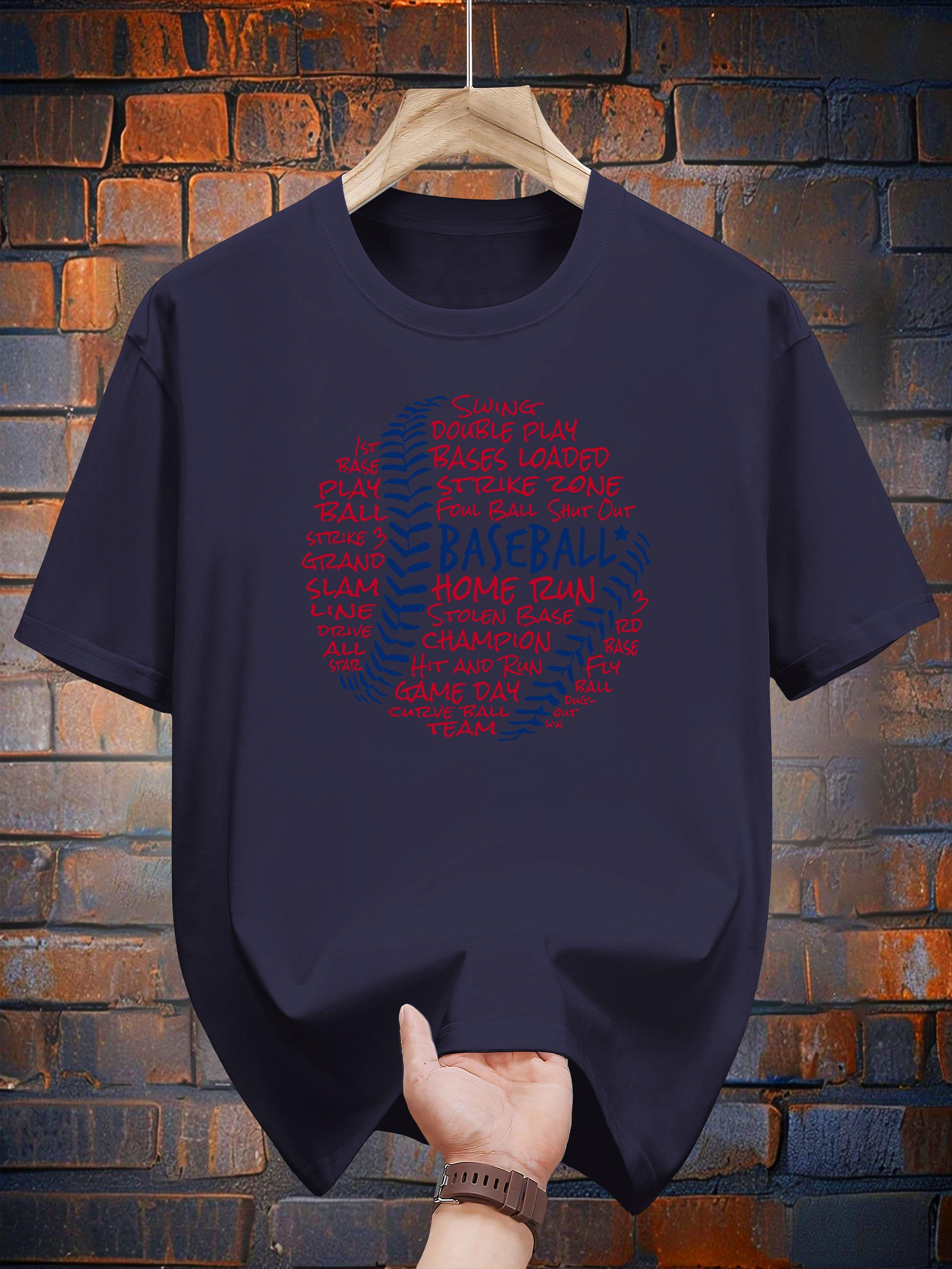 [Lightweight Design] 100% Cotton Graphic Tee - Casual Summer T-shirt with  Home Run  Baseball Print L