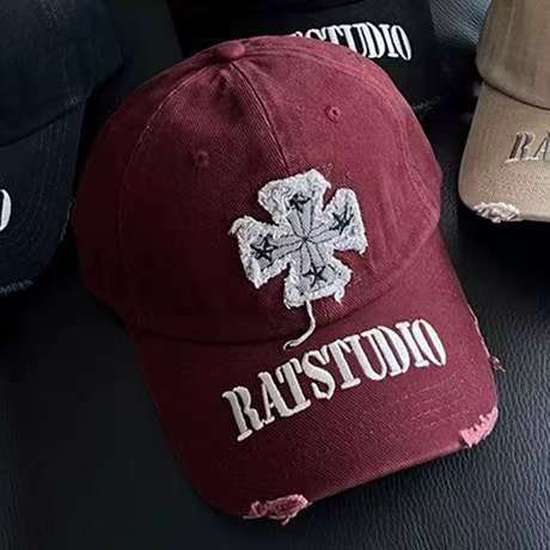 2025 trendy cross baseball cap for women, summer distressed street style with letter embroidery, face-slimming duckbill cap