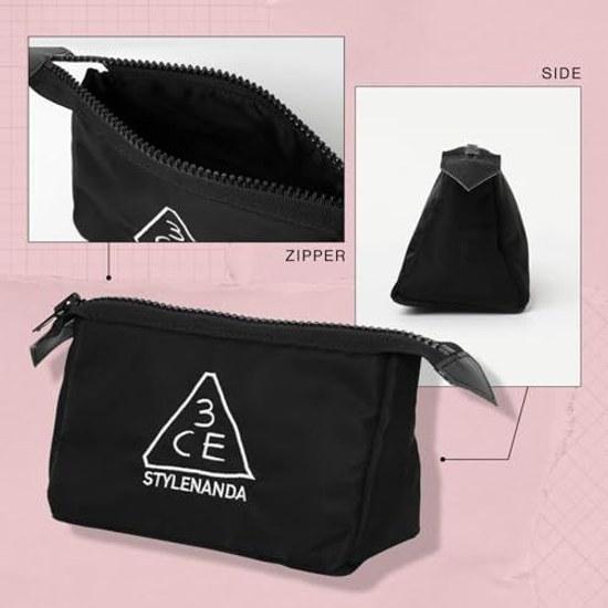 3CE Pouch Small Black Cosmetic Makeup Compact Travel Storage Nylon Lightweight Mini Bag Compatible