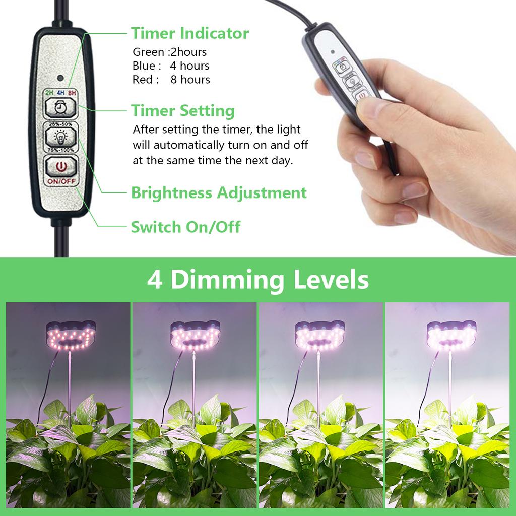1/2/3/4pcs Full-Spectrum Plant Grow Light with Height Adjustment 2/4/8H Timer USB Powered for Indoor Gardening