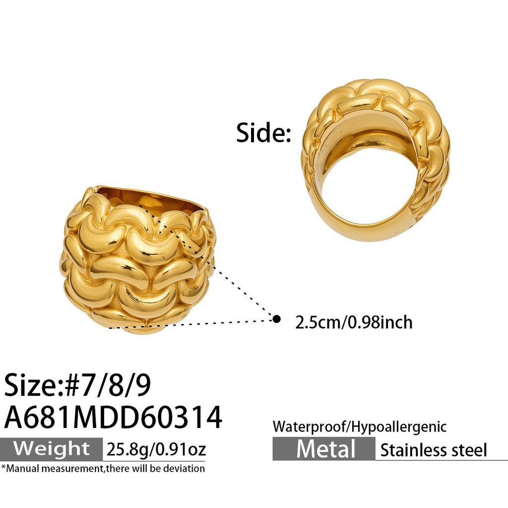 Vintage Hollow Stainless Steel Rings for Women Gold Plated Interwoven Textured Chunky Ring Statement Bold Keeper Rings