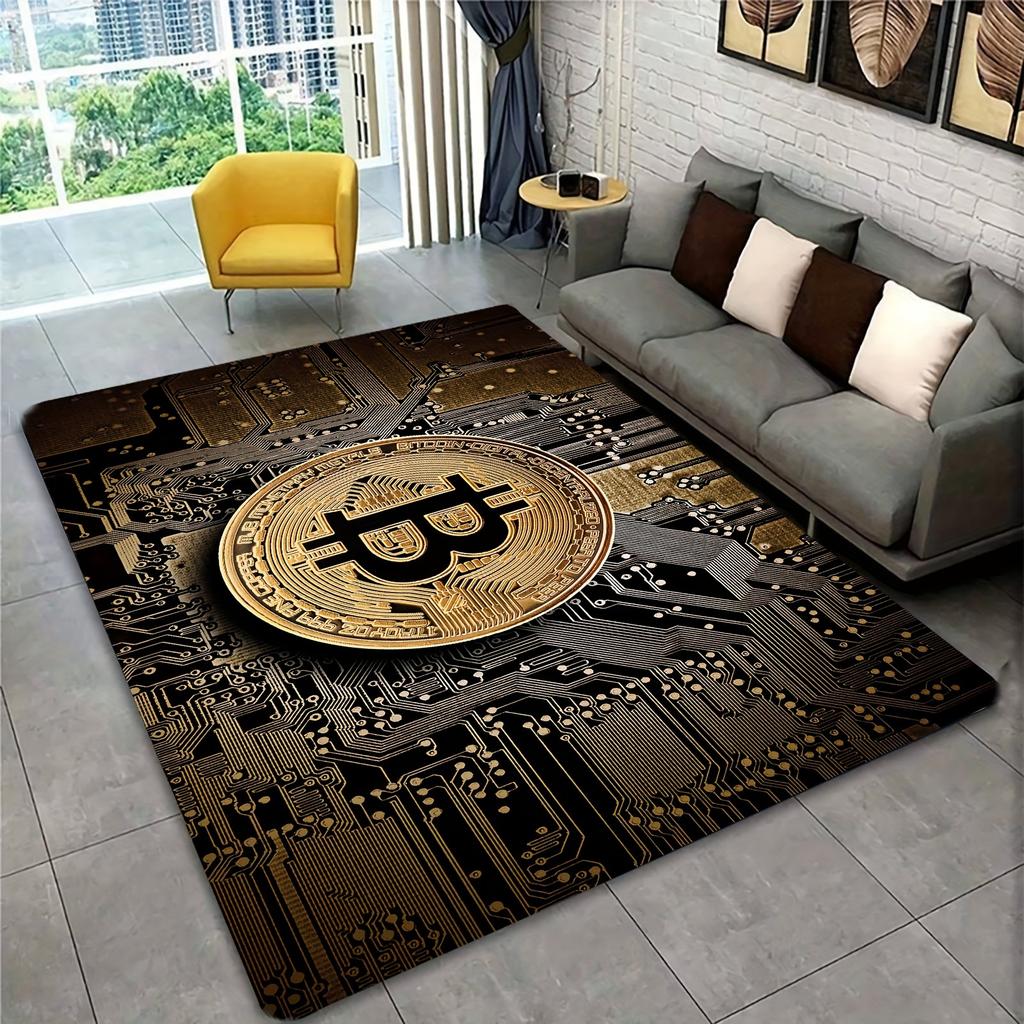 Bitcoin Pattern Area Rug, Non-Slip Mat for Kids' Room, Living Room, Bedroom, Game Room, Entryway, Bathroom, Home Decor