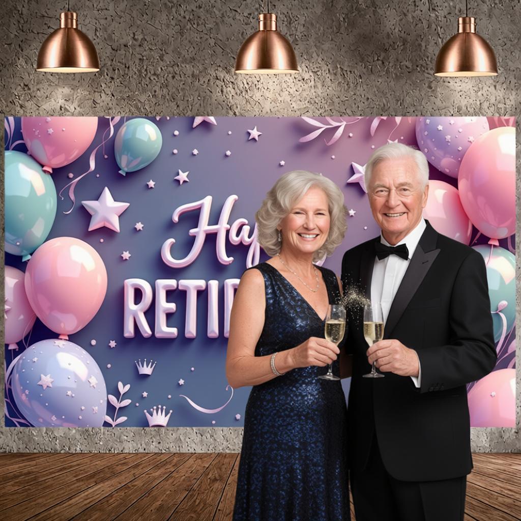 Retirement Background 3D Text Design Retirement Party Banner Retirement Backdrop Balloon Design