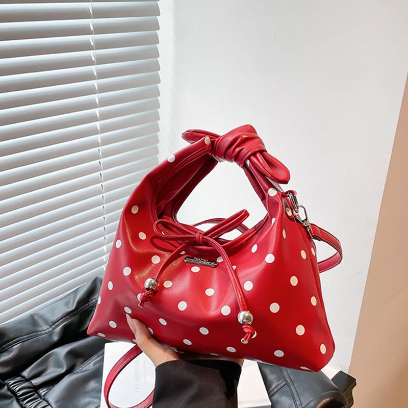 Yogodlns Women s Versatile Bag Retro Leather Shoulder Bag Bow Tie Crossbody Bag Polka Dot Small Hobo Handbag For Everyday Use 28x9x19cm