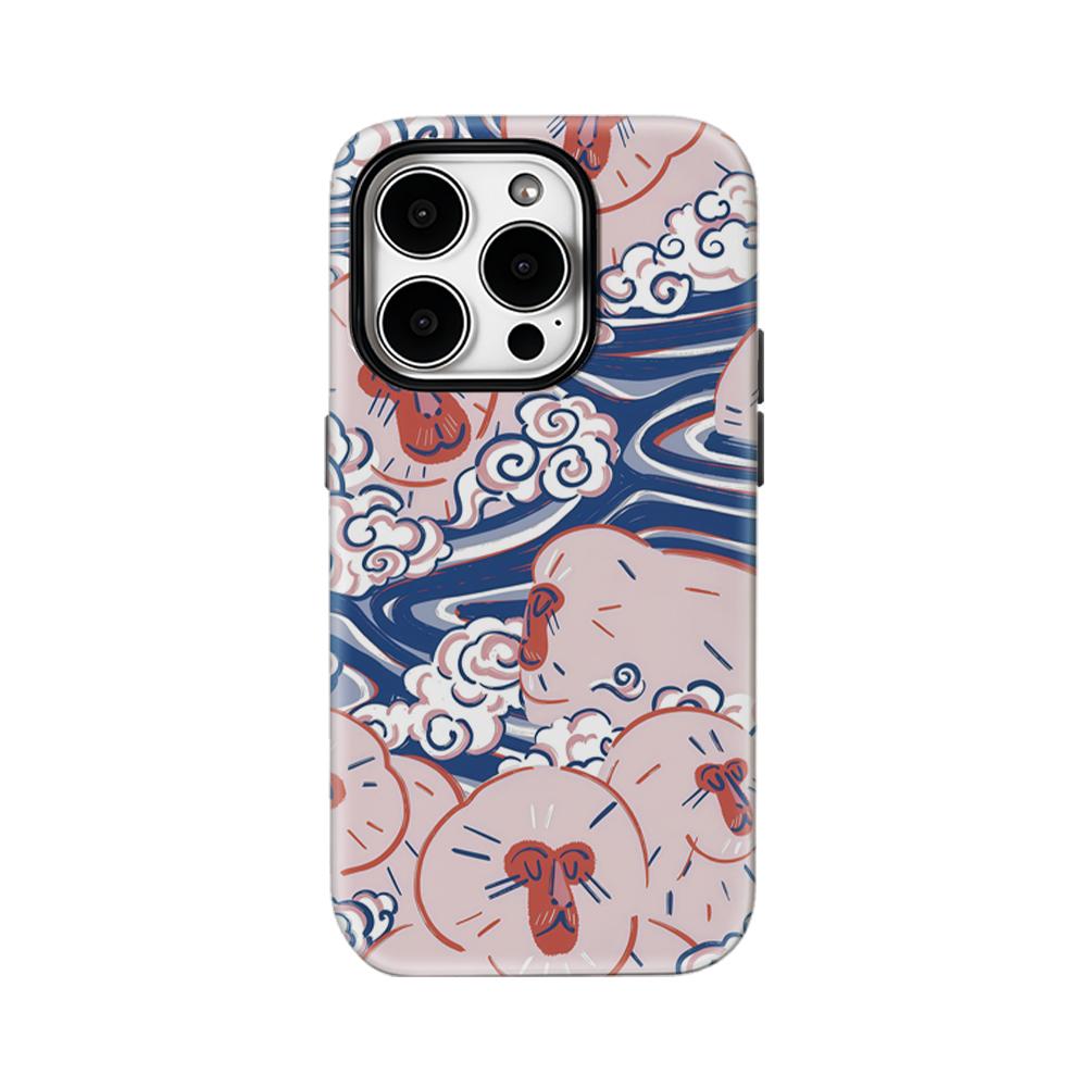 Onsen Monkeys Japanese Flair Phone Case for IPhone 17AIR 16E 16 15 14 13 12 11 17 Pro Max Plus Double-layer Back Cover