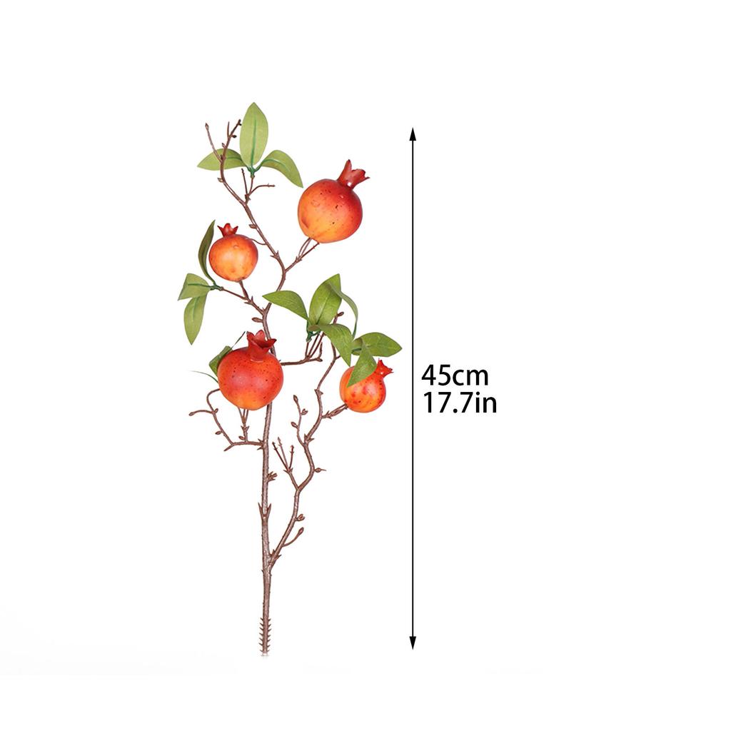 Artificial Pomegranate Cutting Branch Lifelike Pomegranate Green Leaf Branch Stem for Home Decoration 45cm