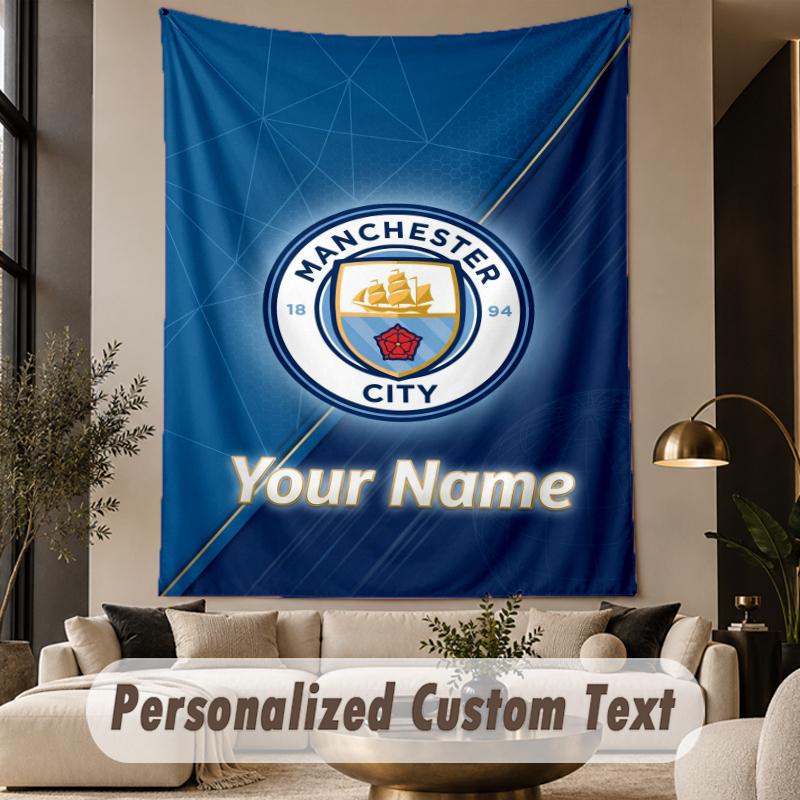 Custom Text Tapestry Manchester City Print Wall Tapestry Indoor Living Room Wall Decor